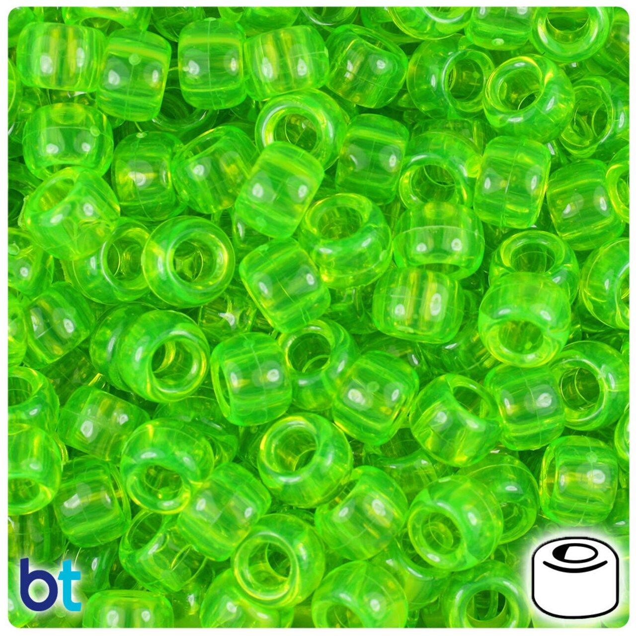 BeadTin Lime Roe Transparent 9mm Barrel Plastic Pony Beads (500pcs)